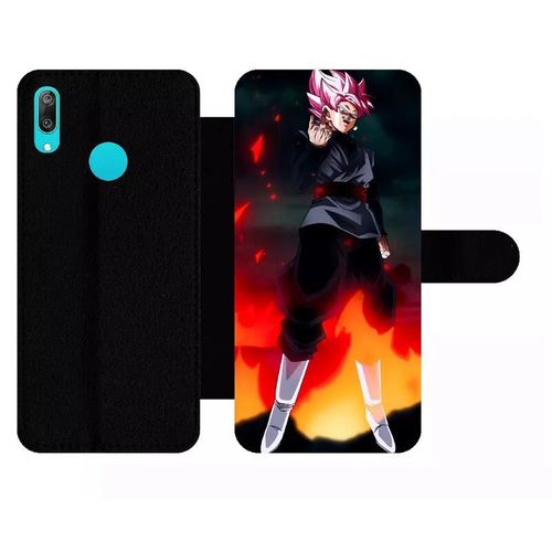 Etui À Rabat Pour Huawei Y7 Pro - Dbz Black Goku Crimson Warrior The Flame Of Rebellion - Simili-Cuir - Noir