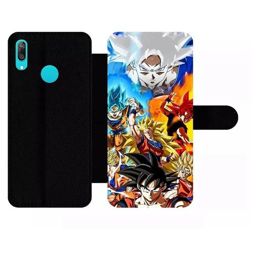 Etui À Rabat Pour Huawei Y7 - Dbz Sangoku L Ascension Des Super Saiyans - Simili-Cuir - Noir