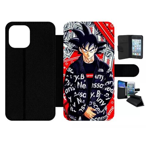 Etui À Rabat Pour Iphone 12 Pro Max - Dbz Goku Urban Saiyan Streetwise Fighter - Simili-Cuir - Noir