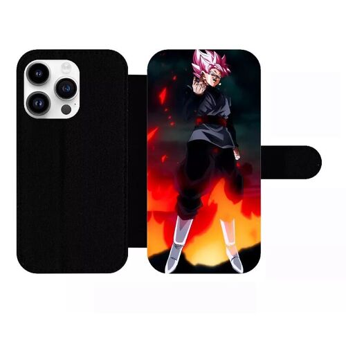 Etui À Rabat Pour Iphone 14 Pro - Dbz Black Goku Crimson Warrior The Flame Of Rebellion - Simili-Cuir - Noir