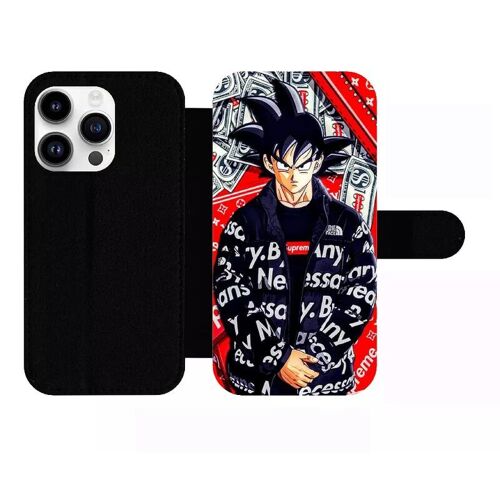 Etui À Rabat Pour Iphone 14 Pro - Dbz Goku Urban Saiyan Streetwise Fighter - Simili-Cuir - Noir