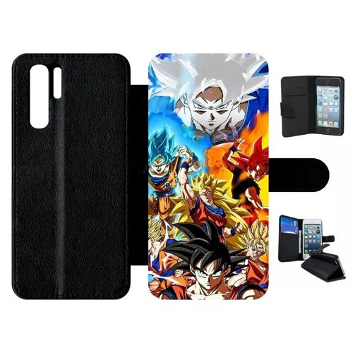 Etui À Rabat Pour Huawei P30 Pro - Dbz Sangoku L Ascension Des Super Saiyans - Simili-Cuir - Noir