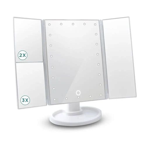 Miroir De Maquillage Avec Lumières,Luminosité Réglable,Grossissement 1x/2x/3x,Écran Tactile,Miroir Cosmétique À Trois Volets,Cadeau Pour Femmes.White. 