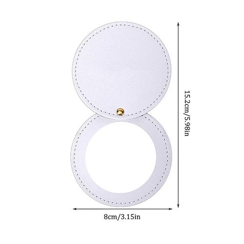 Miroir Compact Incassable En Acier Inoxydable Avec Manchon En Cuir Pu,Mini Miroir De Maquillage Portable Pour Sac À Main,Poche De Voyage.White 