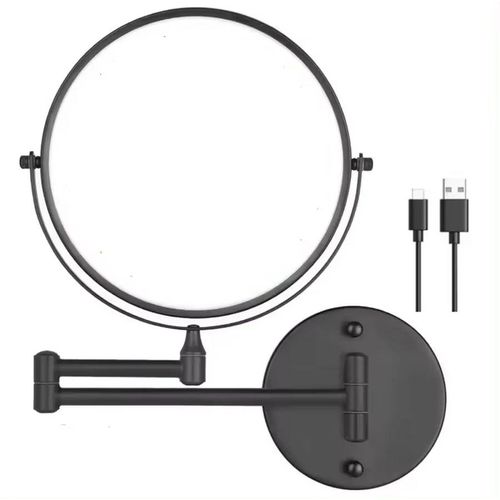 Miroir De Maquillage Mural Pour Salle De Bain,8 Pouces,Avec Lumière 3 Couleurs,Miroir Éclairé Double Face Grossissant 1x/10x,Miroir Led Pour Le Rasage.Black. 