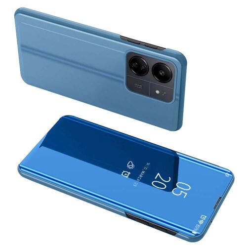 Housse pour Xiaomi Redmi 13C / Poco C65 / Poco M6 5G - etui coque portefeuille clear view miroir + verre trempe - BLEU
