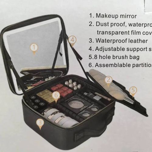 Trousse De Maquillage Miroir Led,Poignées De Maison,Sac De Rangement Portable À Partition Amovible,Sac De Voyage Portable De Grande Capacité Et Haut De Gamme.Black.