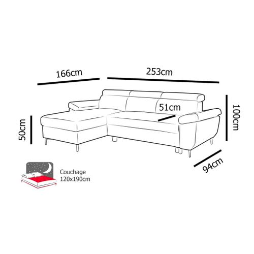 Canapé D'angle Convertible En Tissu Beige