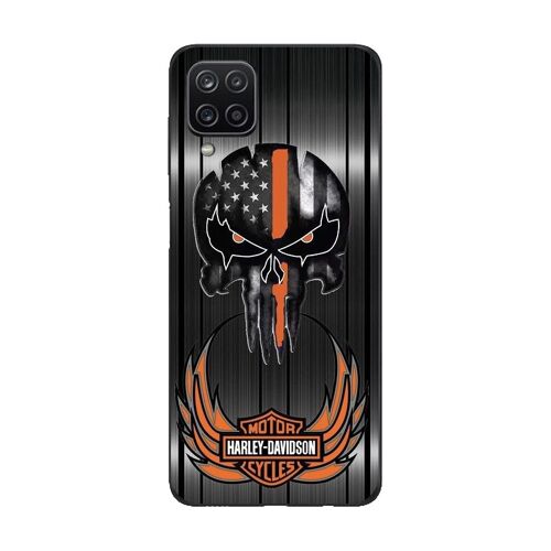 Coque Samsung Galaxy A12 Harley Davidson Tête De Mort Fond Gris