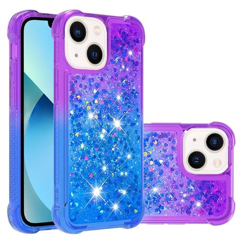 Étui Pour Iphone 13 Paillettes Liquides Pare-Chocs, Cristal Brillant Bling Drôle - Bleu Violet