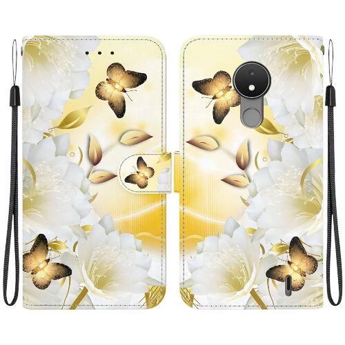 Étui Pour Nokia C21 Fentes Pour Cartes Portefeuille Fermeture Magnétique Fleur Papillon Peinte Cuir Pu - C7