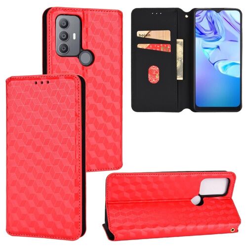 Étui Pour Tcl 305 / Tcl 306 Cuir Pu Fermeture Magnétique Titulaire De Fentes Pour Cartes Motif 3d Portefeuille - Rouge