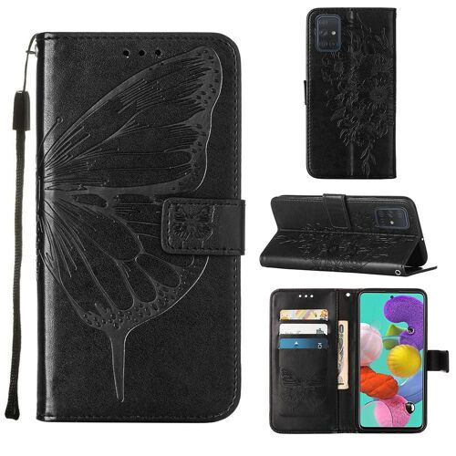 Étui Pour Samsung Galaxy A51 5g Magnétique Gaufrage Papillon Couverture Rabattable Cuir Premium - Noir