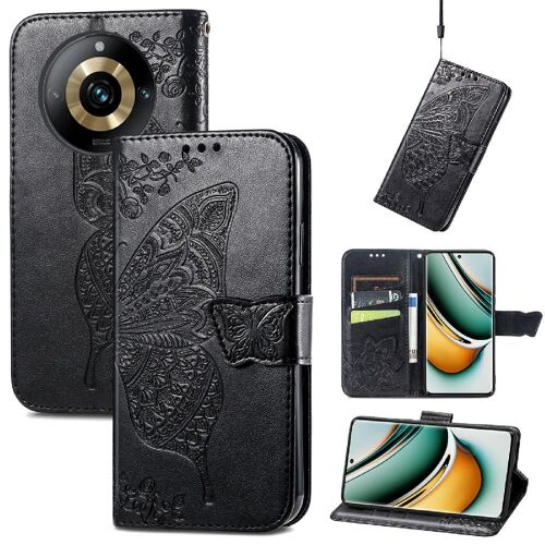 Étui Pour Oppo Realme 11 Proplus Affaires Portefeuille Aile Papillon Multi-Couleur - Noir