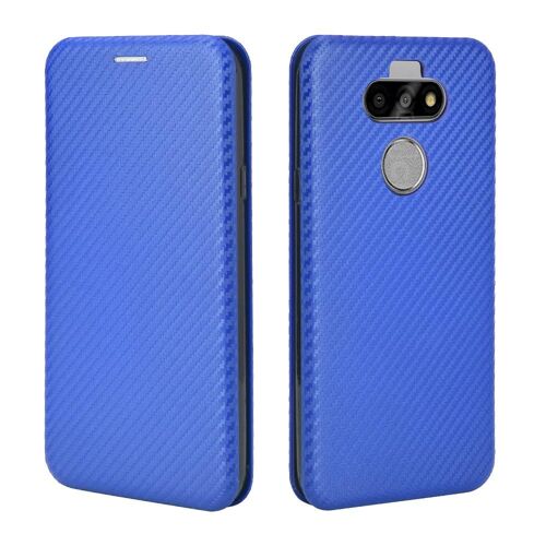 Étui Pour Lg K31(Aristo 5) Protection Complète Fibre De Carbone Magnétique Coque En Cuir Folio Flip Insertion De Carte Avec Porte-Cartes Kickstand - Bleu