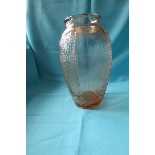 Ancien Vase Verre Moulé Rose/19 Cm/Q22