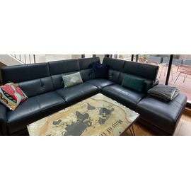 Canapé d'angle en cuir bleu nuit