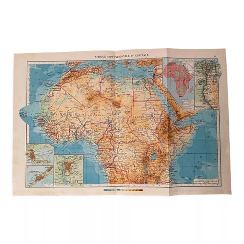 Ancienne carte de laposAfrique septentrionale et centrale de 1945 multicolore