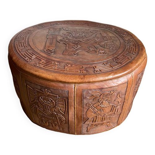 Pouf En Cuir Sculpt Maya Par Angel Pazmino Quateur 1960 Bois