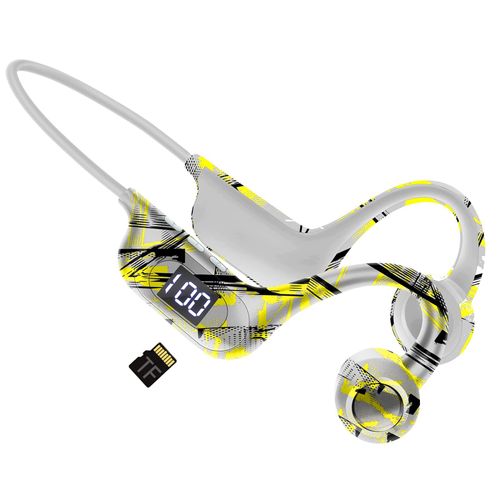 Ecouteurs sans Fil, Casque Conduction Osseuse Bluetooth,avec Microphone,Affichage de la Puissance,Fente pour Carte TF,écouteurs résistants à la Transpiration pour Running Cyclisme Travail (Jaune)