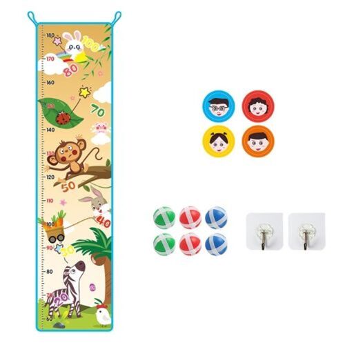 Règle De Mesure De Taille Enfant Motif Animalier, 4 Patchs + 6 Boules De Colle + 2 Crochets
