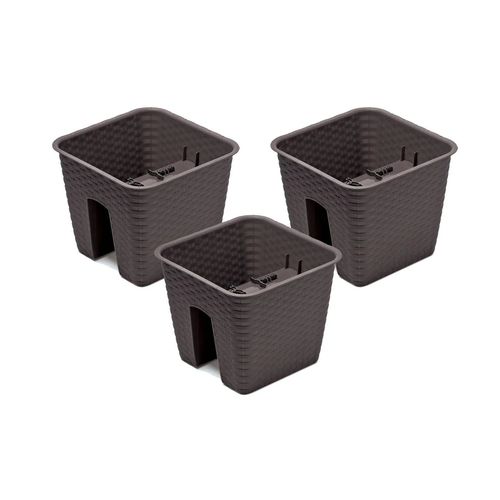Prosperplast, Jardinière De Balcon « Ratolla Railing » Aspect Rotin, Lot De 3 (Carré, Marron, 272x272x225 Mm)