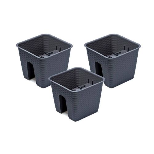 Prosperplast, Jardinière De Balcon « Ratolla Railing » Aspect Rotin, Lot De 3 (Carré, Anthracite, 272x272x225 Mm)