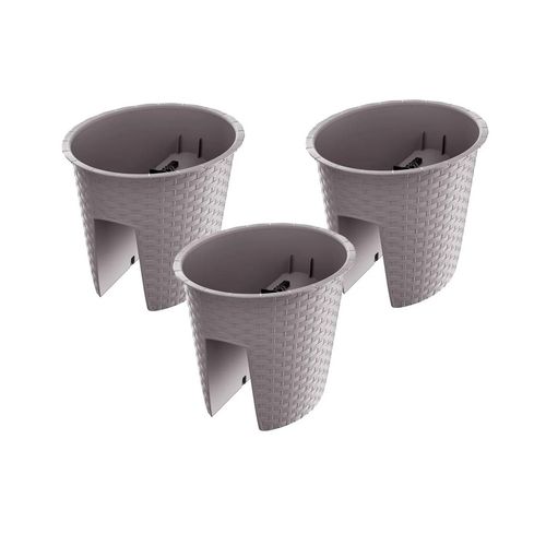 Prosperplast, Jardinière De Balcon « Ratolla Railing » Aspect Rotin, Lot De 3 (Ovale, Mocca, 298x242x225 Mm)