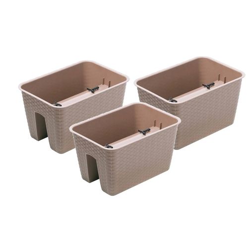 Prosperplast, Jardinière De Balcon « Ratolla Railing » Aspect Rotin, Lot De 3 (Rectangulaire, Mocca, 396x272x225 Mm)