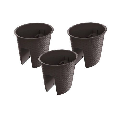 Prosperplast, Jardinière De Balcon « Ratolla Railing » Aspect Rotin, Lot De 3 (Ovale, Marron, 298x242x225 Mm)