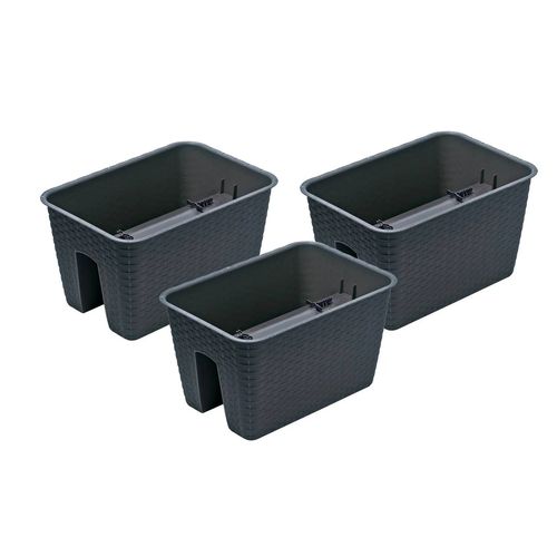 Prosperplast, Jardinière De Balcon « Ratolla Railing » Aspect Rotin, Lot De 3 (Rectangulaire, Anthracite, 396x272x225 Mm)
