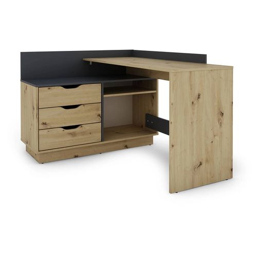 Byliving Bureau D'angle Belfast Avec Compartiments, 129 X 105 X 83 Cm (Imitation Chêne/Anthracite)