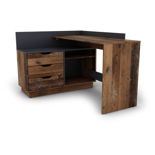 byLIVING Bureau d'angle Belfast avec compartiments, 129 x 105 x 83 cm (vieux bois / anthracite)