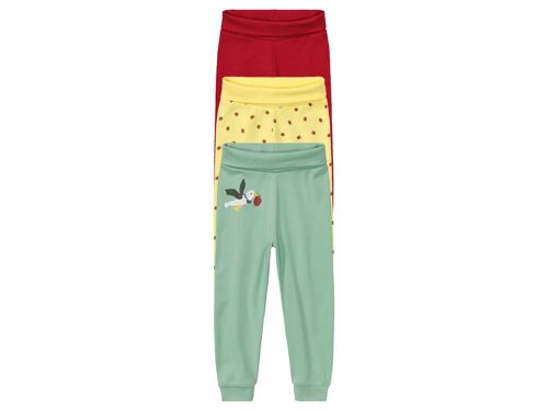 lupilu® Lot de 3 pantalons molletonnés bébé (6-12 mois, jaune/rouge/vert)
