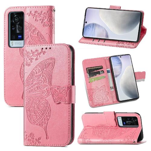 Étui Pour Vivo X60 Pro Affaires Papillon Portefeuille Aile Multi-Couleur - Couleur Rose