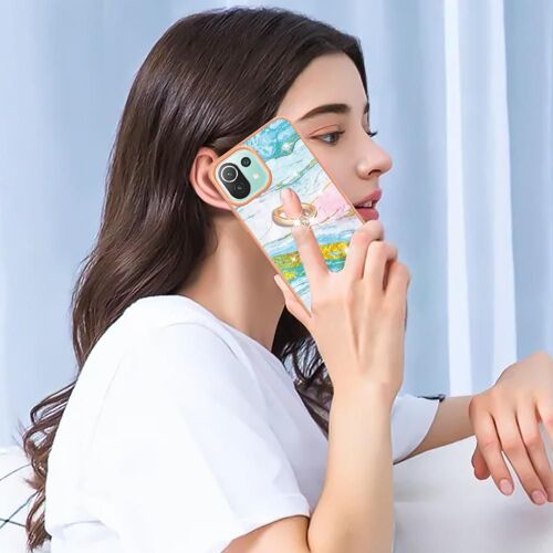 Étui Pour Xiaomi Mi 11 Lite 5g Protection Marbre Pare-Chocs Anneau Rotatif À 360 ° Anti-Scratch Doux - Blanc Vert