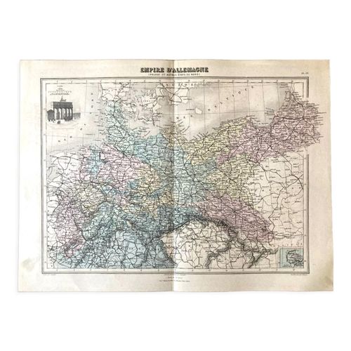 Ancienne carte gographie Empire daposAllemagne Prusse et autres tats du Nord multicolore