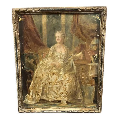 Tableau huile sur toile courtisane multicolore
