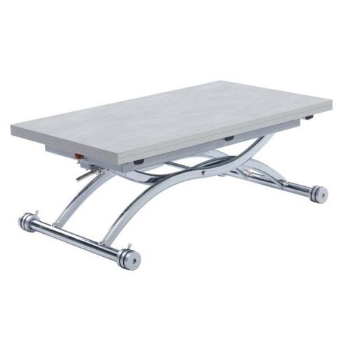 Table Relevable Extensible Hirondelle Compacte Laquée Gris Béton Pied Chromé Argenté