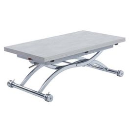 Table Relevable Extensible Hirondelle Compacte Laquée Gris Béton Pied Chromé Argenté