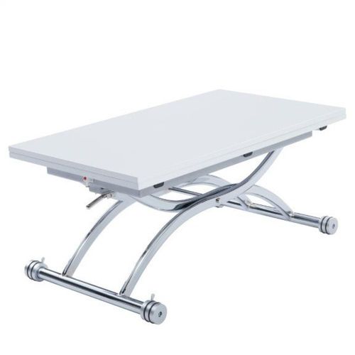 Table Relevable Extensible Hirondelle Compacte Laquée Blanc Brillant Pied Chromé Argenté