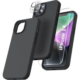Coque Silicone Noir + Verre Trempe Et Protection Camera Arriere Pour Iphone 14 Little Boutik®