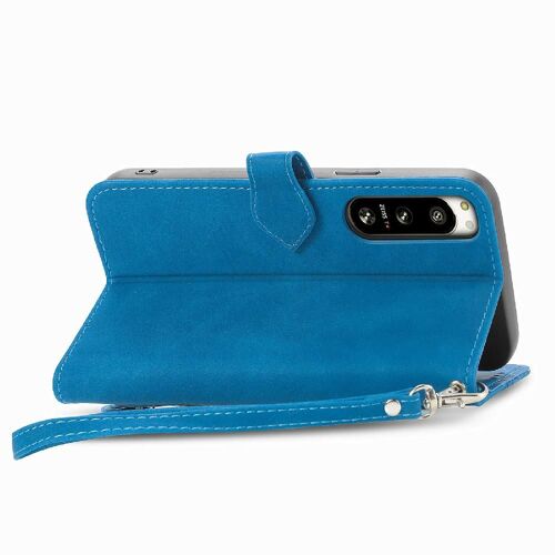 Étui Pour Sony Xperia 5 Iv Multi-Couleur Affaires Fermeture Éclair Style Portefeuille Fente Multi-Carte - Bleu