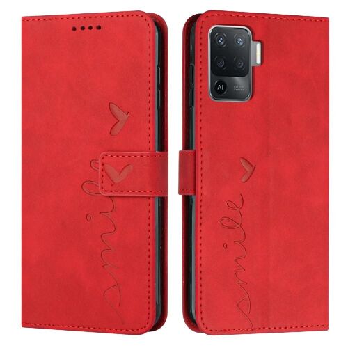 Étui Portefeuille Oppo F19 Pro/F19 Pro Plus Sentiment De Peau Et D'amour Insertion De Carte Couverture Antichoc Boucle Latérale Protection Complète - Rouge