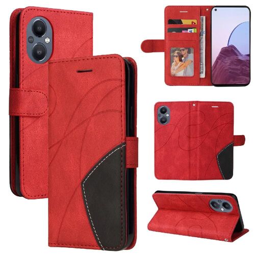 Étui Pour De Téléphone Oppo A96 5g Avec Support De Fente Pour Carte Portefeuille En Cuir Bicelle De Protection Livre Flip Folio Couleur De Couture - Rouge