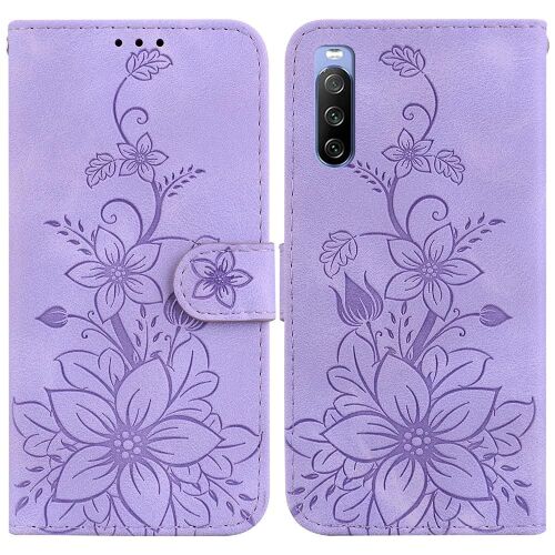 Compatible Avec Le Boîtier Sony Xperia 10 Iii Lily En Relief Titulaire De La Carte Magnétique Portefeuille Bicelle - Violet