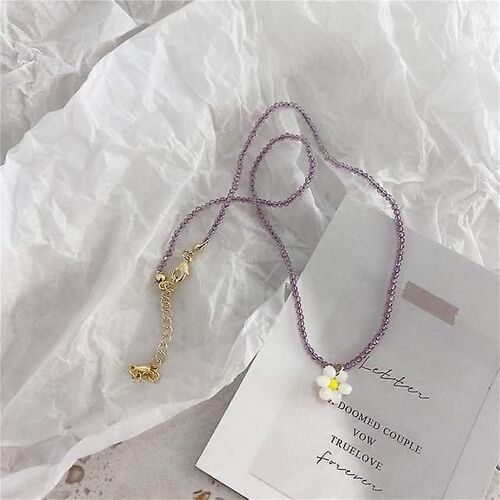 Perles De Riz Tissé À La Main Collier Floral Femmes Collier