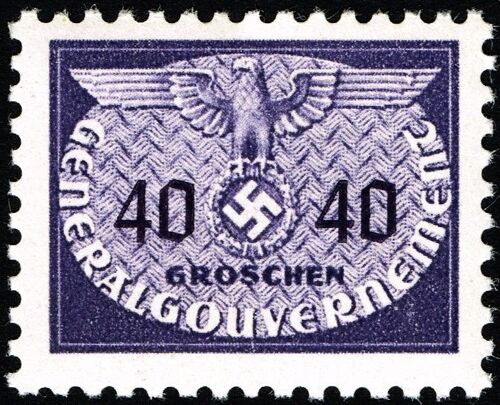 Pologne 1940, Occupation Allemande, General Gouvernement, Très Beau Timbre De Service Neuf** Luxe Yvert S. 8, Grand Aigle Et Croix Gammée Sur Ovale, 40gr. Violet, Petit Format.