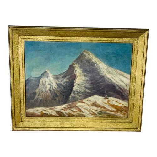 Tableau montagne ancien dco chalet dore