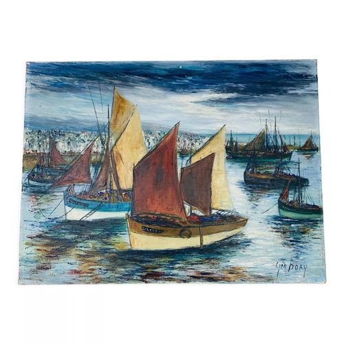 Tableau marine de Go Bory aposaposDans le port de Douarnenez bleu